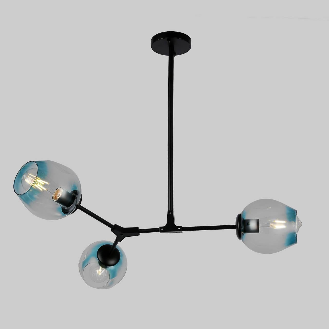 Люстра на 3 голубых молекулы Черный (52-L7731-3 BK+BL)