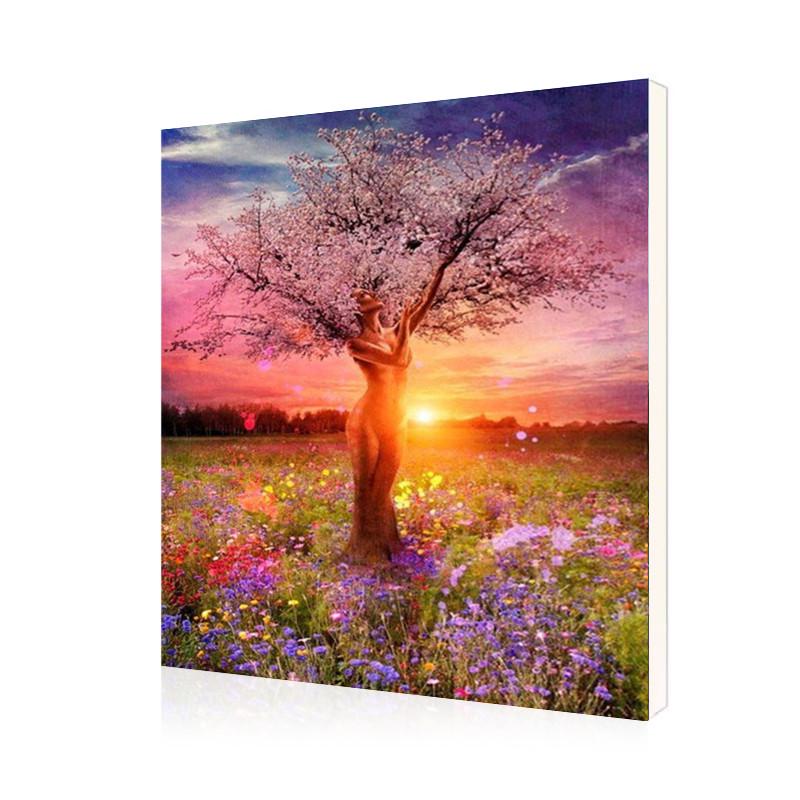 Картина по номерам Lesko DIY E880 "Дерево-девушка среди поля"