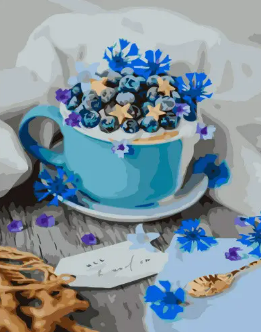 Картина по номерам Strateg Натюрморты Утренний кофе с черникой в термопакете 40х50 см (VA-3315-mt)