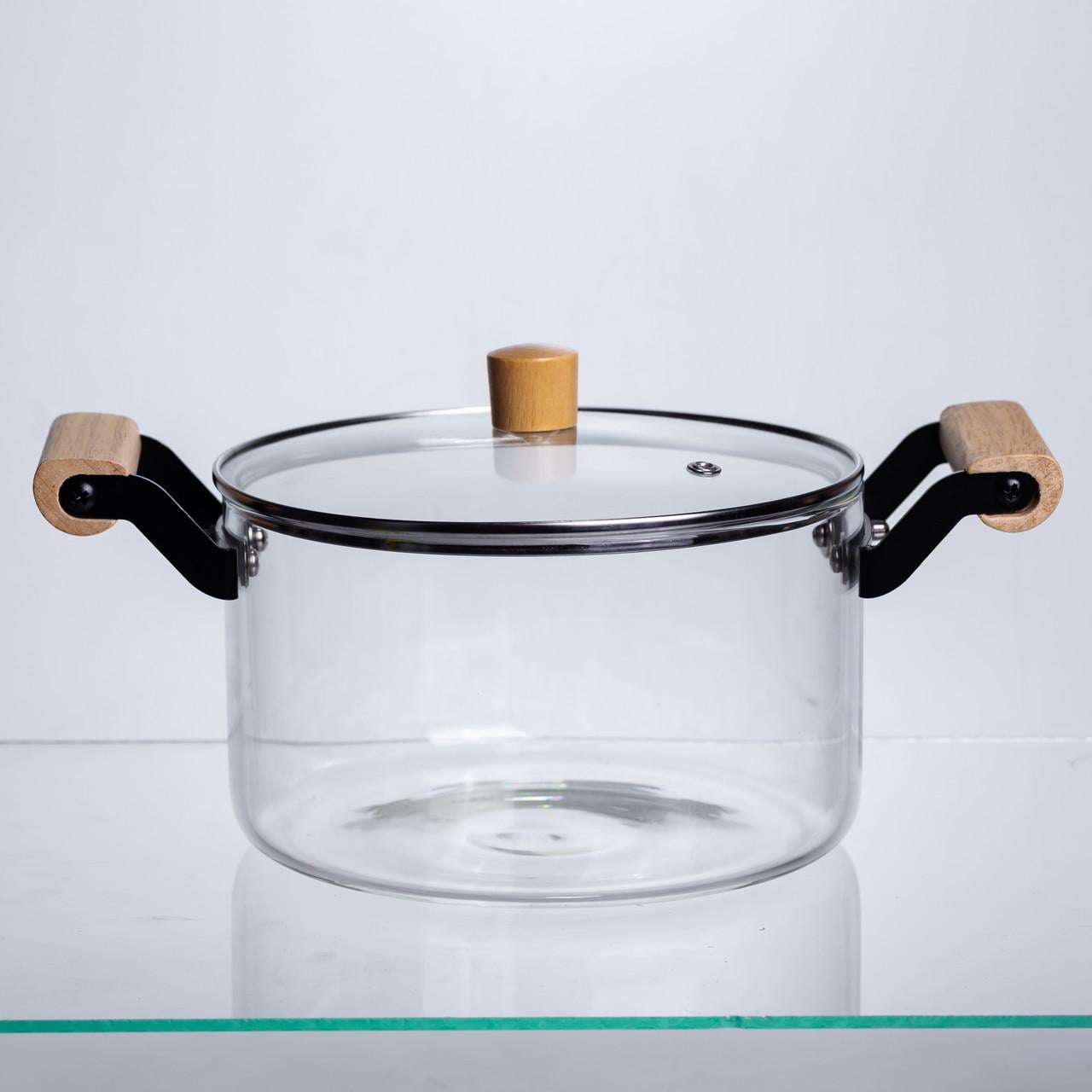 Кастрюля стеклянная с крышкой TS Kitchen из боросиликатного стекла для приготовления/варки блюд 3,5 л Прозрачный (HP-34-108)