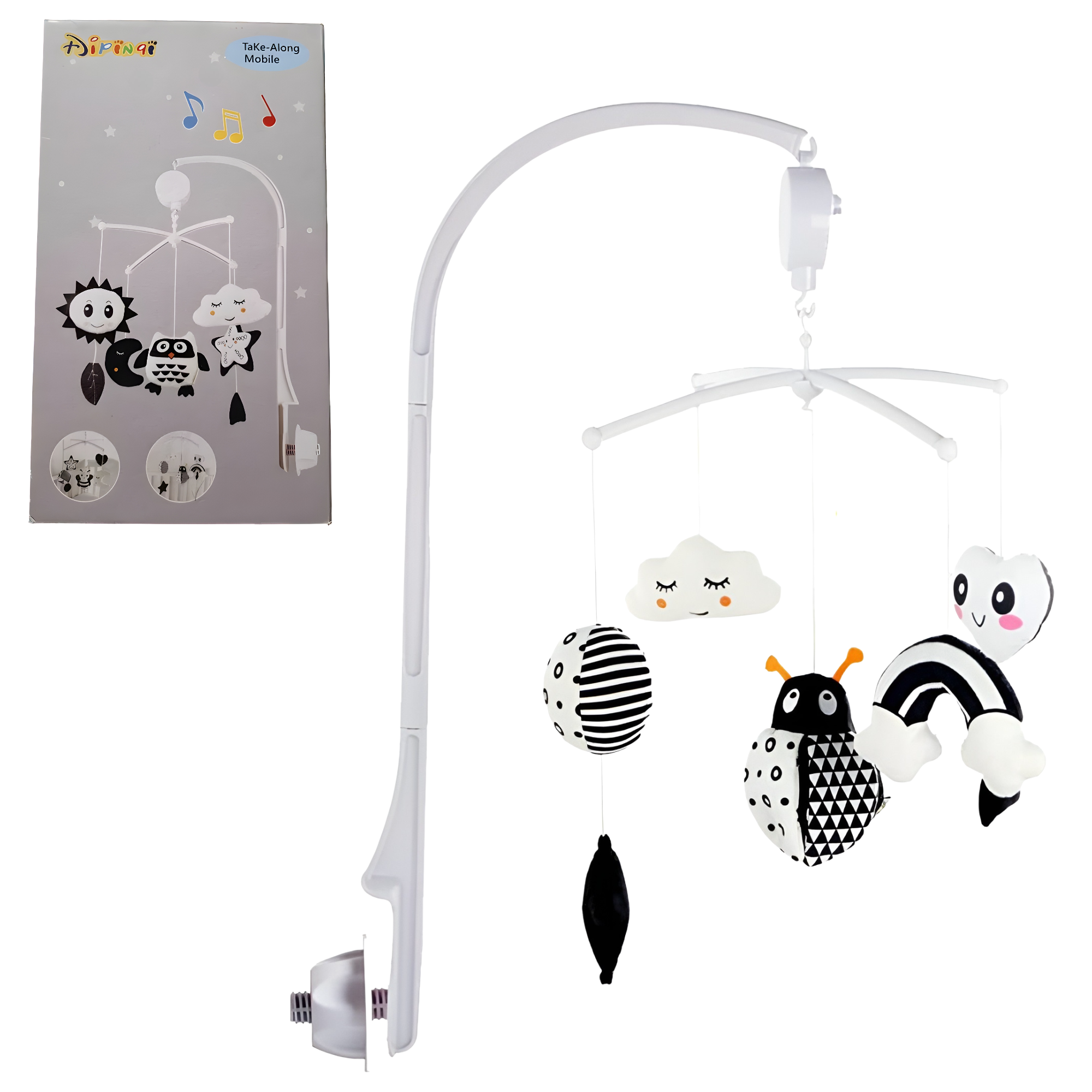 Карусель на кроватку с плюшевыми подвесками заводная музыка Черный (RAT11-2)