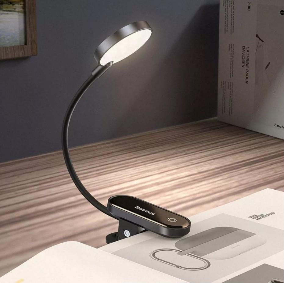 Настольная аккумуляторная лампа LED Baseus Comfort Reading Mini Clip Dark gray - фото 7 Настольная аккумуляторная лампа LED Baseus Comfort Reading Mini Clip Dark gray - фото 7