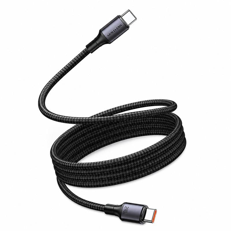 Кабель магнитный плетеный Vention USB-C/USB-C 240 Вт 1 м Черный (TSABF)
