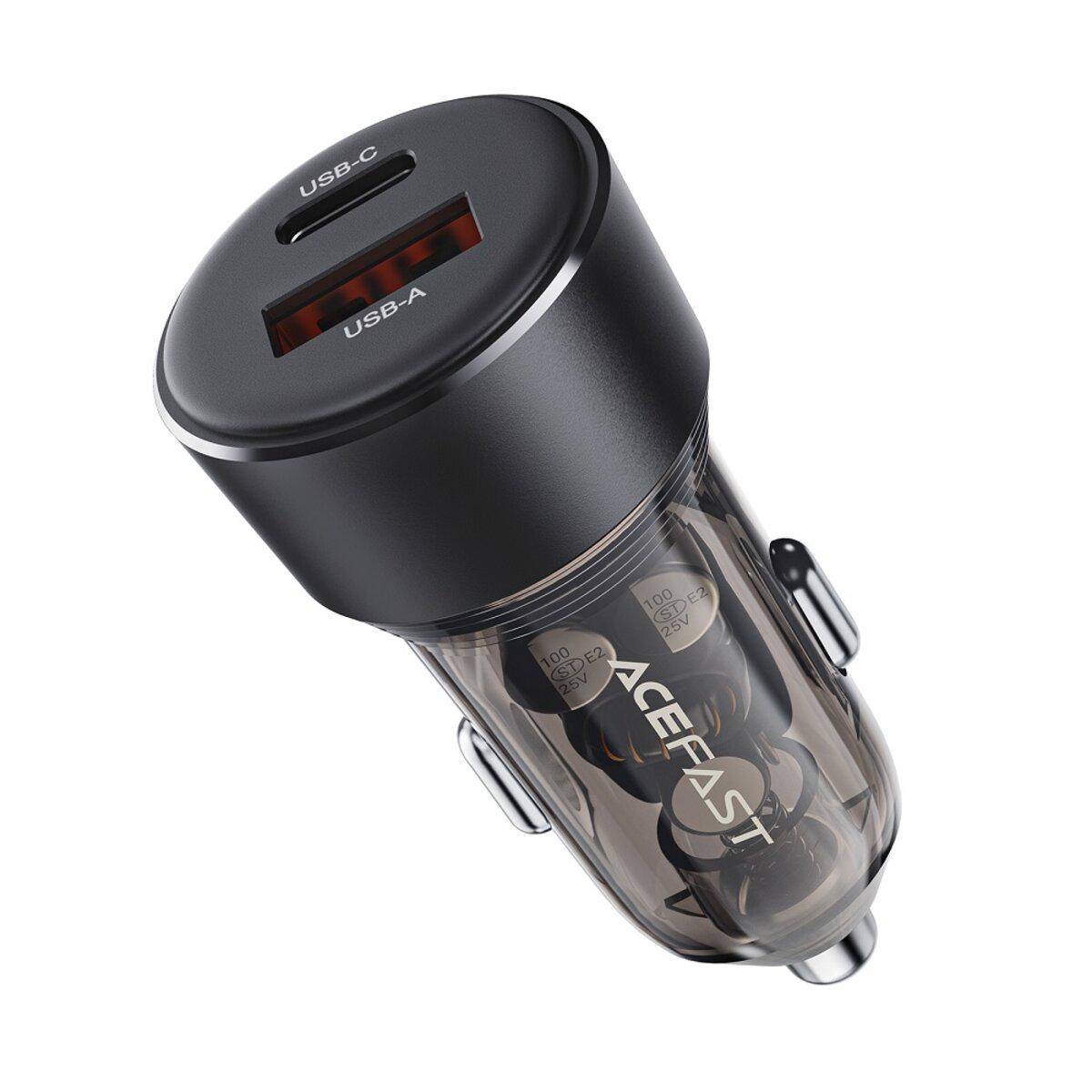 Зарядний пристрій автомобільний Acefast B12 60W 1xUSB 1xType-C Dual-Port Car Charger Black (6974316282914)