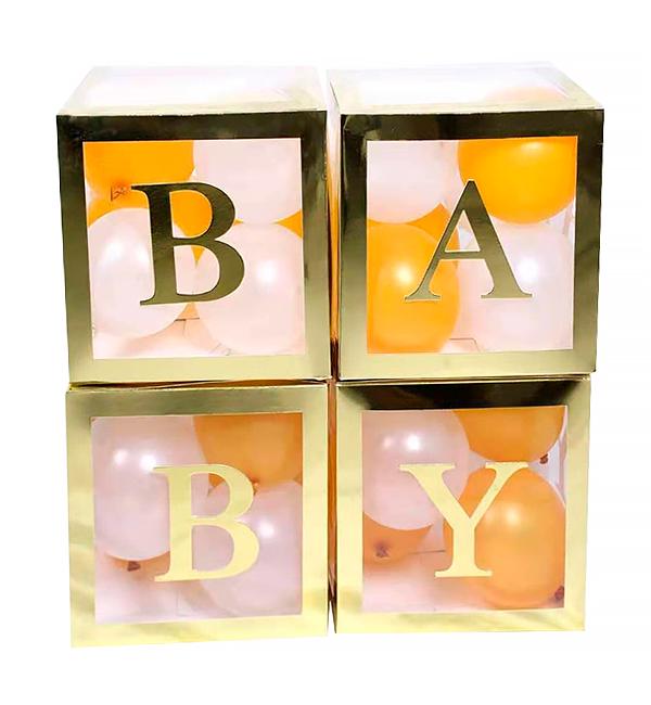Набор коробок для воздушных шаров BABY 30x30 см золото (415095)