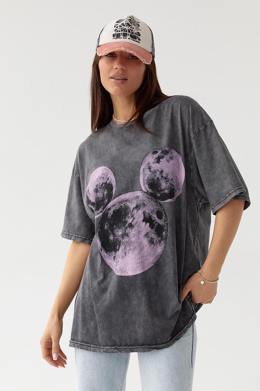 Футболка oversize в технике тай-дай L Темно-серый (10347654)