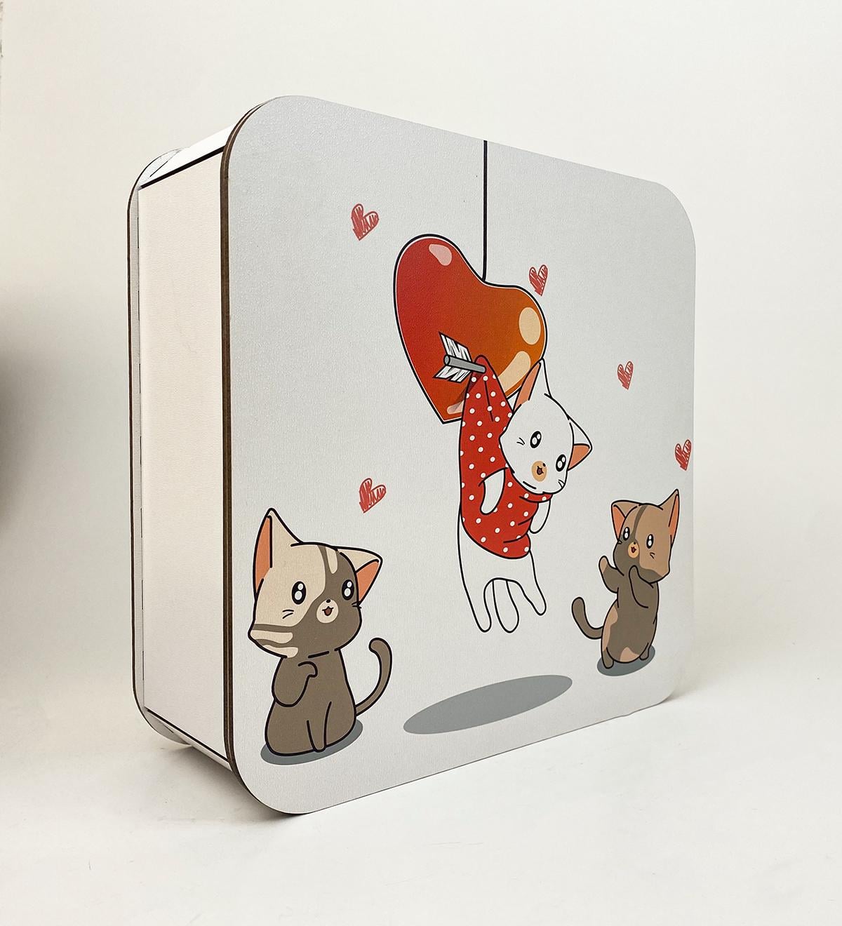 Коробочка квадрата "Котики з серцями" (5779)