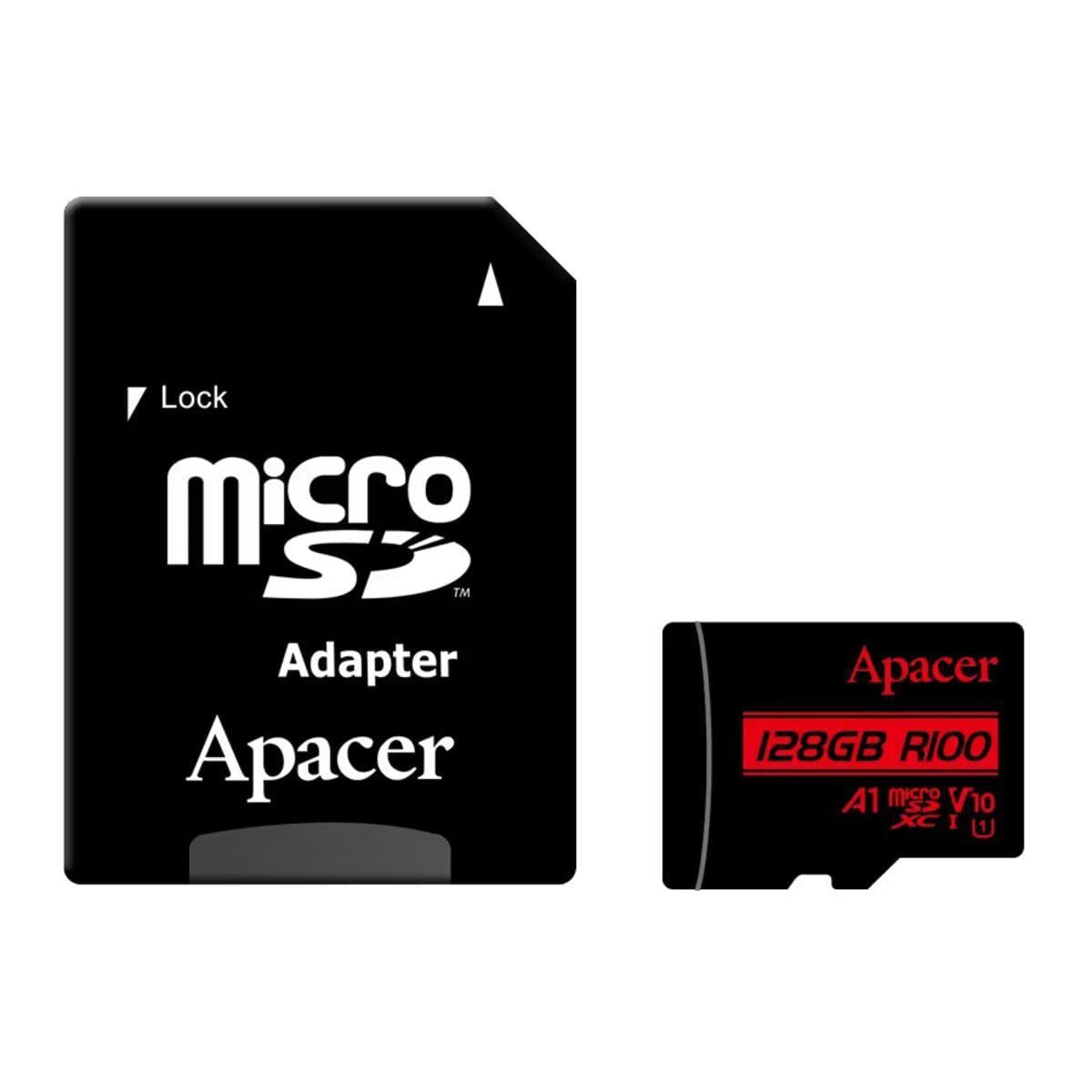 Карта памяти Apacer microSDXC 128 Гб Class 10 V10 A1 UHS-1 с SD-адаптером скорость чтения до 100 МБ/с (AP128GMCSX10UB-R) Карта памяти Apacer microSDXC 128 Гб Class 10 V10 A1 UHS-1 с SD-адаптером скорость чтения до 100 МБ/с (AP128GMCSX10UB-R)