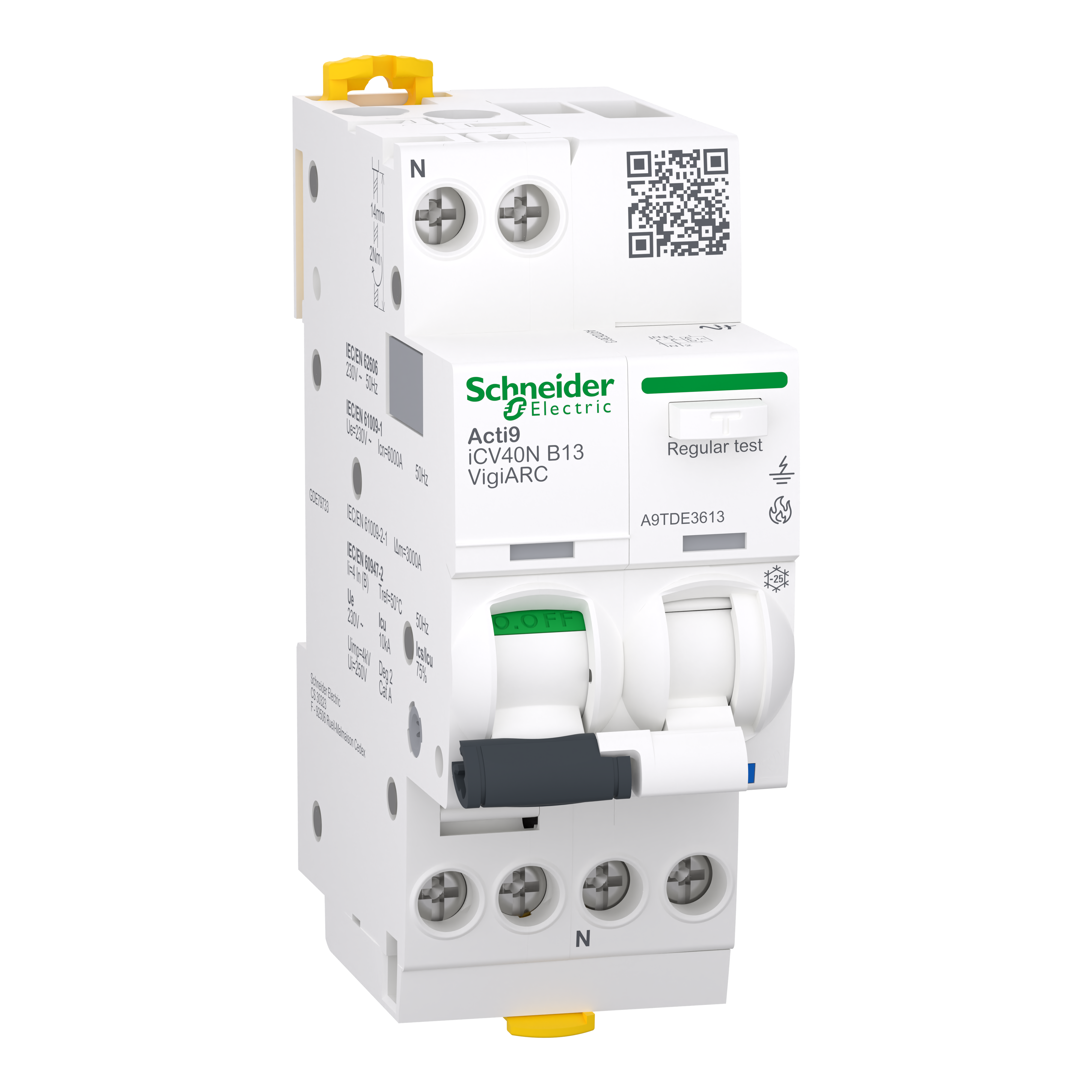 Дифференциальный выключатель Schneider Electric iCV40N 1P+N 13A 30мА 10кА B тип A-SI с УЗДП (A9TDE3613)