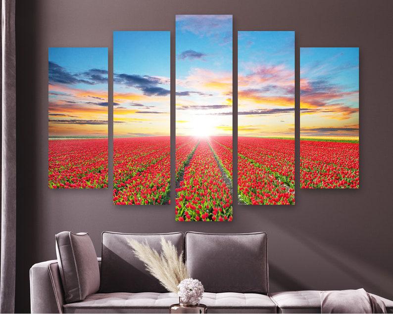 Модульная картина на холсте из пяти частей KIL Art Тюльпановое поле 187x119 см (M51_XL_484)