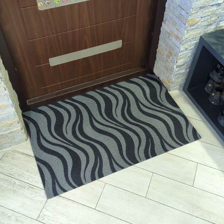 Грязезащитный коврик нескользящий для прихожей Волна резиновый 100х140 см Серый (T06)