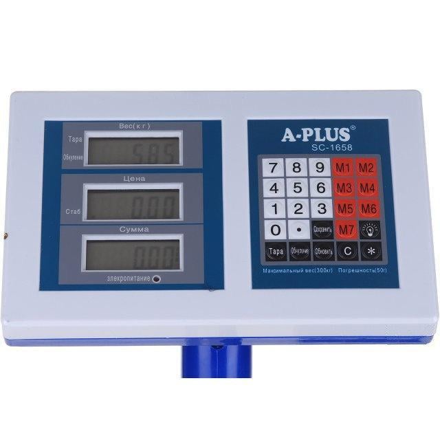 Весы торговые A-PLUS со стойкой до 300 кг платформа 40x50 см (511998) - фото 7 Весы торговые A-PLUS со стойкой до 300 кг платформа 40x50 см (511998) - фото 7