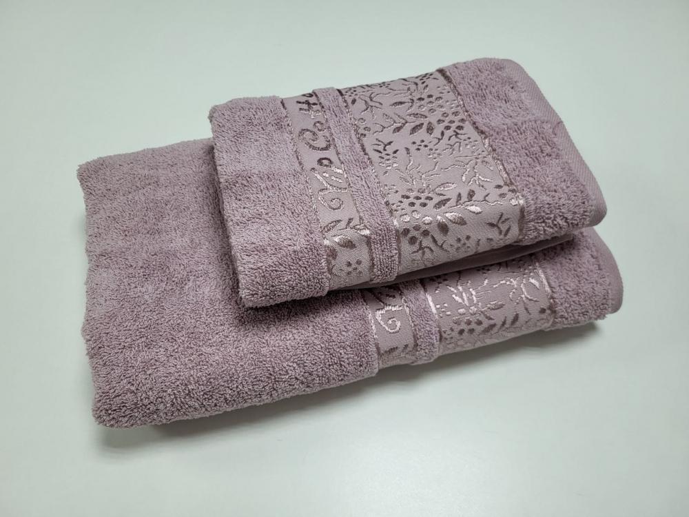 Набор махровых полотенец для ванной VIP COTTON ROWAN 70x140/50x90 см 2 шт. Сливовой (13010) - фото 1