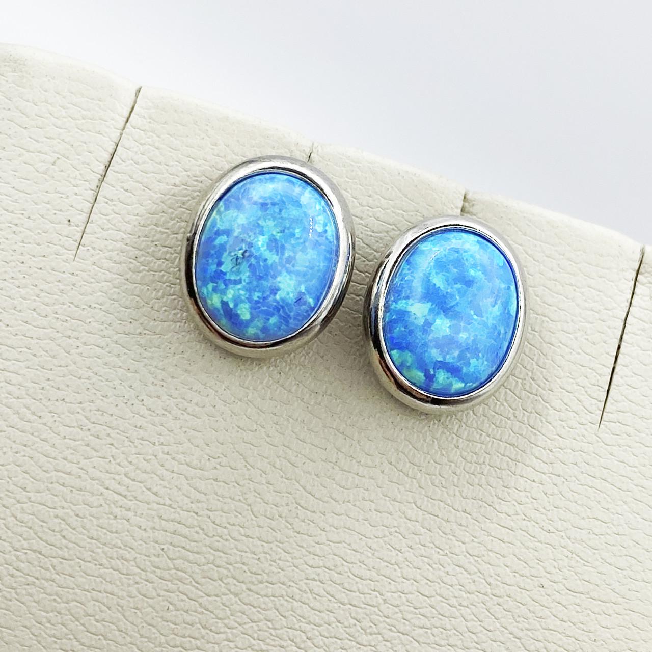 Серьги-пусеты серебряные с голубым опалом 2,7 г (1921912647)