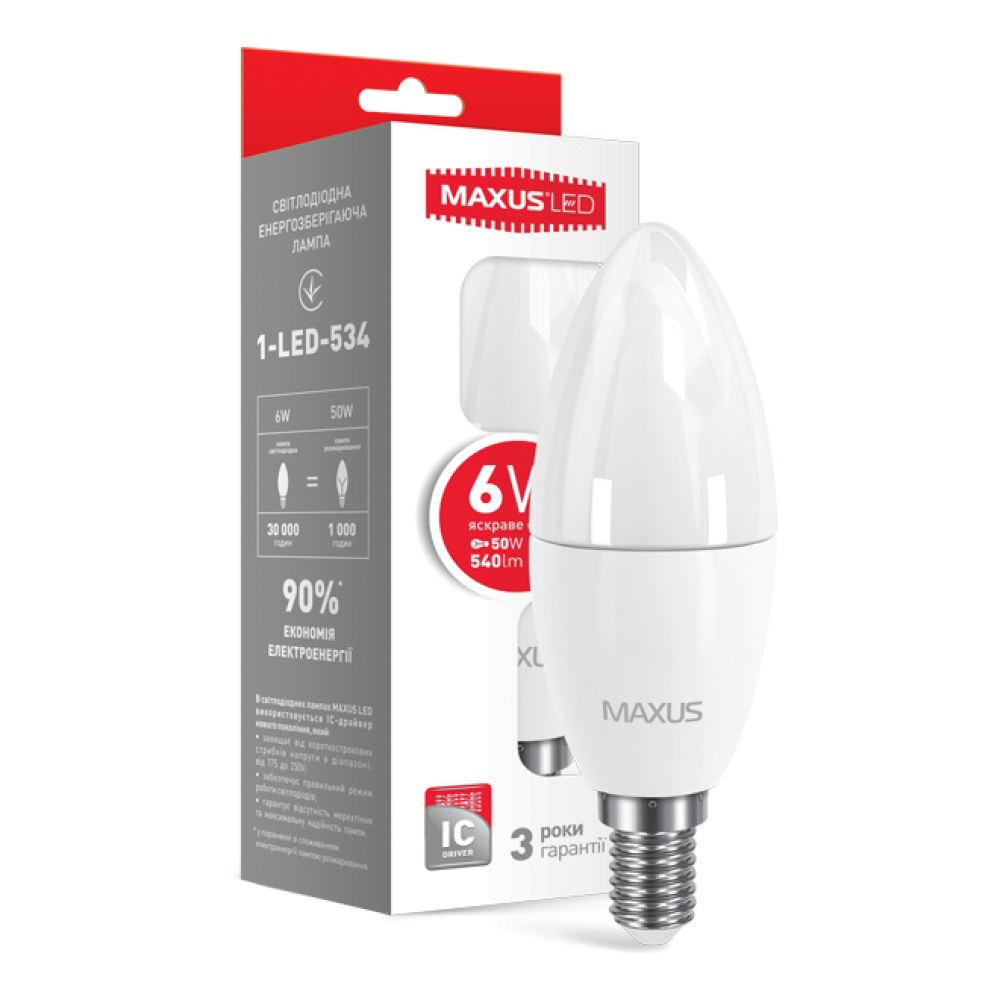 Світлодіодна лампа Maxus 1-LED-739 Tail C37 6W 4100K 220V E14 (1-LED-739)