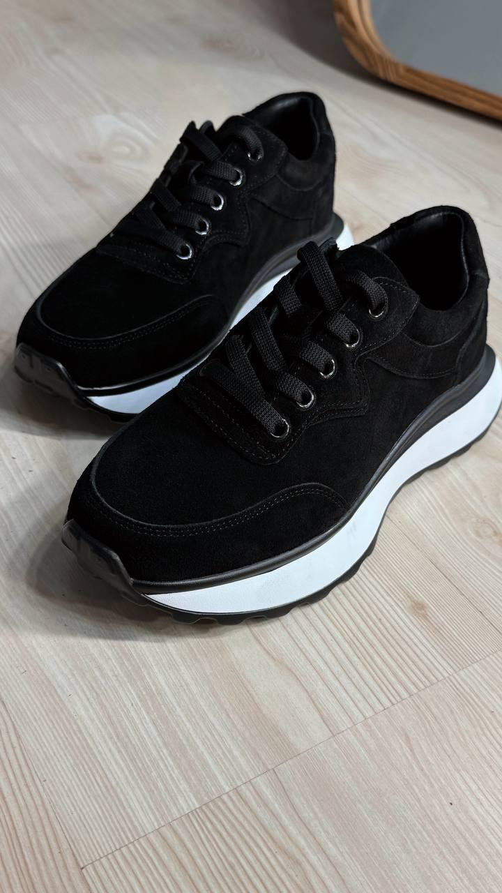 Кросівки жіночі Hengji 725-7 замшеві на білій підошві р. 38 Чорний (6150)