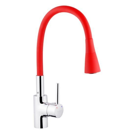Смеситель для кухни Kroner KRP Küche C031RED латунь гибкий Красный/Хром (SVR-CV024337)