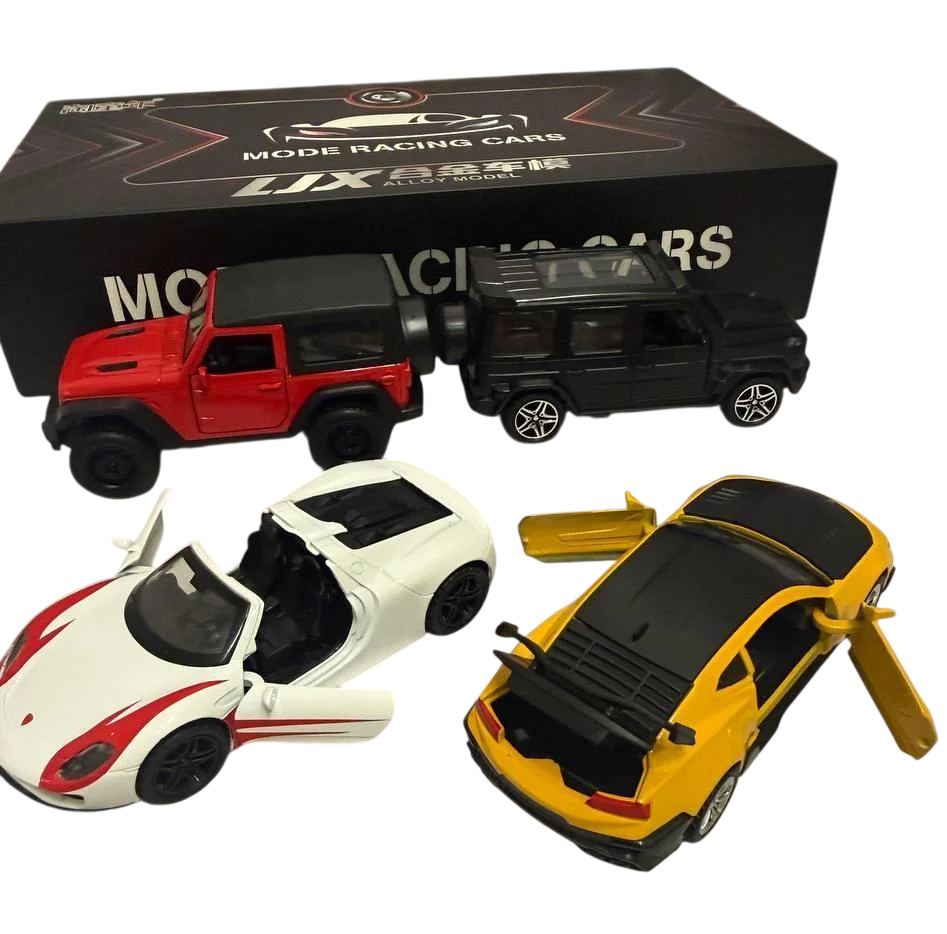 Набор металлических машинок с открыванием дверей и led подсветкой фар 4 шт.