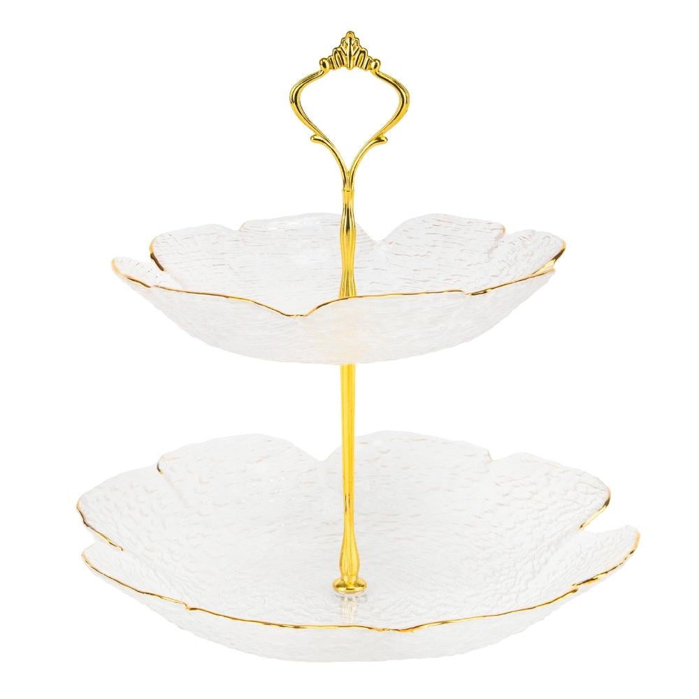 Блюдо стеклянное двухъярусное Прозрачный кварц 24х24 см (9219-034)