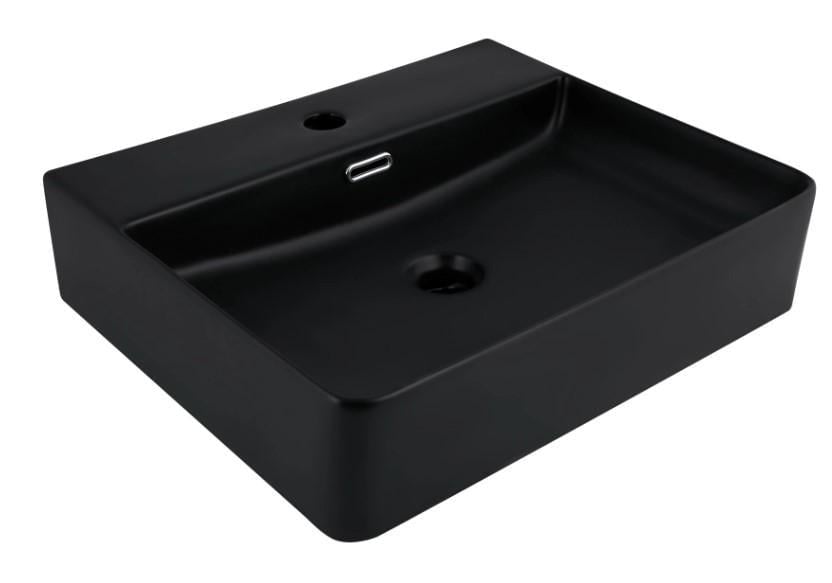 Раковина подвесная Qtap Nando LT 500х420х130 мм без донного клапана Matt Black (QT12116146AMB)