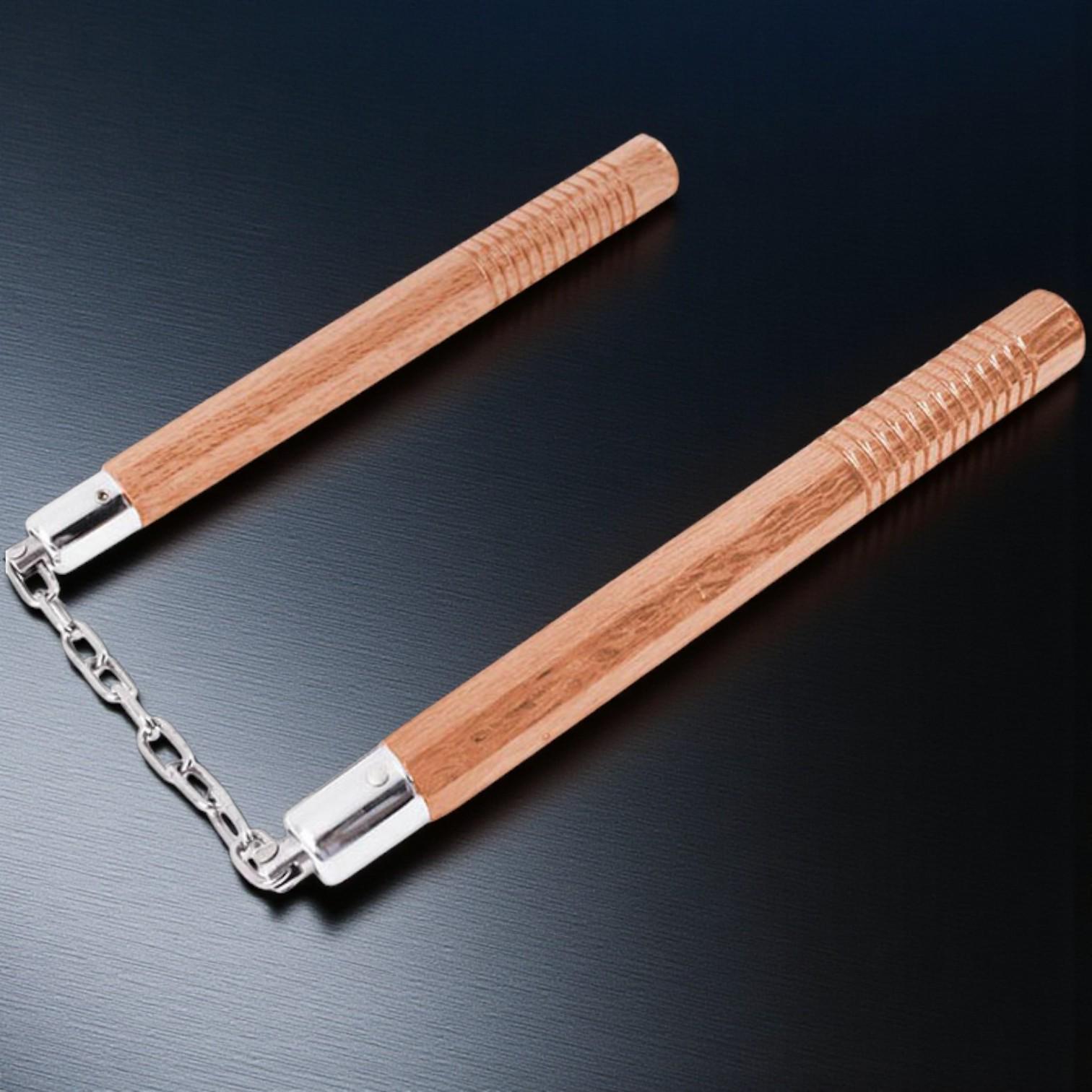 Нунчаки тренувальні дерев'яні Univerza на ланцюгу з дуба Коричневий - фото 7