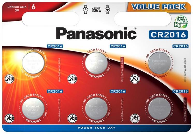 Батарейки литиевые Panasonic CR2016 6 шт. (ERC-CR-2016EL/6B)