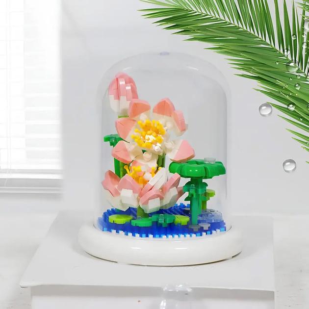 Конструктор-ночник Цветок в колбе с подсветкой Лотос, Цветок в горшке для детей 660 дет - фото 4
