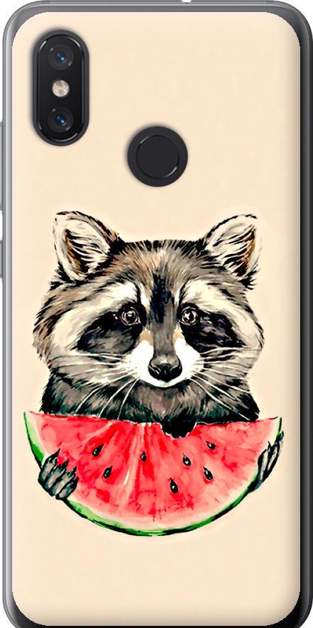 Чехол на Xiaomi Mi8 Енотик с арбузом (4605u-1499-42517)