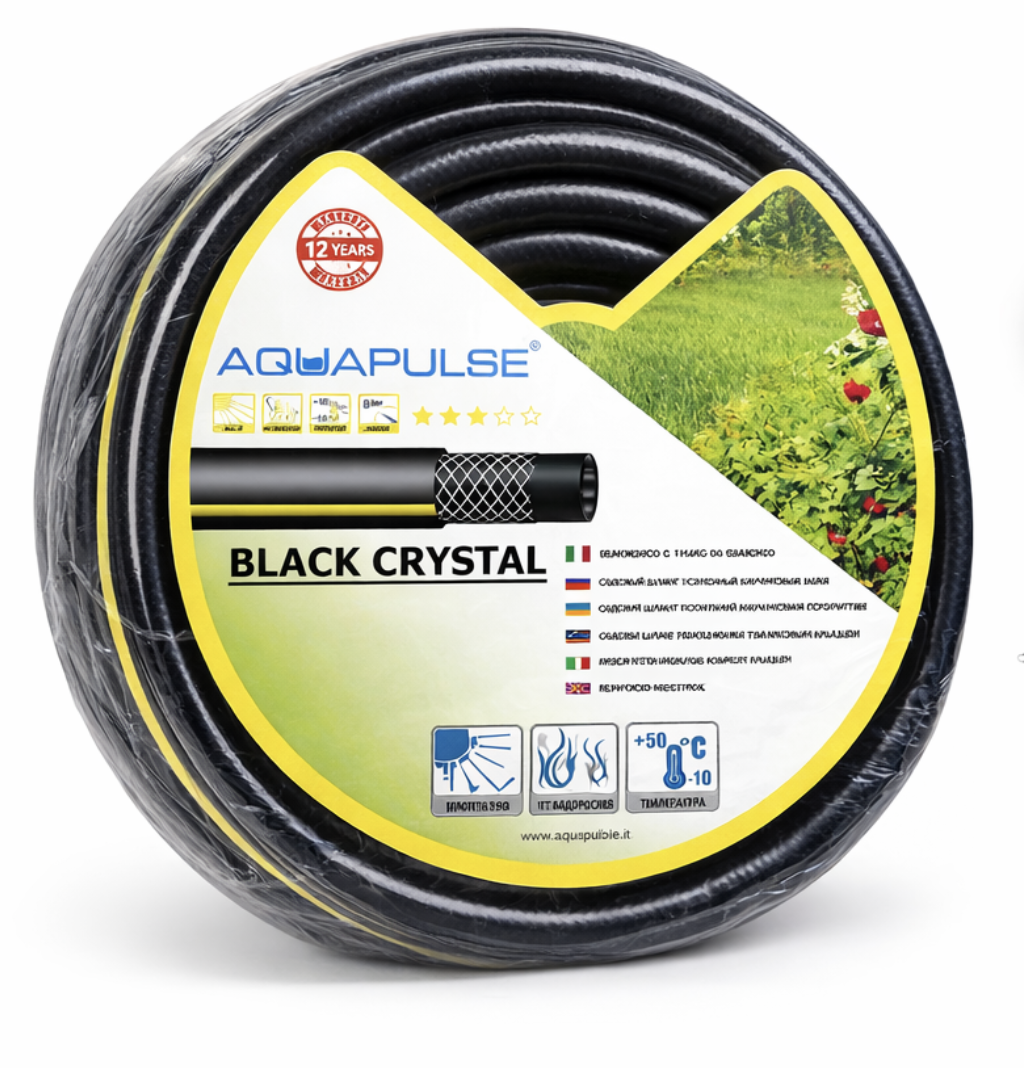 Шланг садовий Aquapulse Black Crystal тришаровий армований 3/4″/50 м (329)