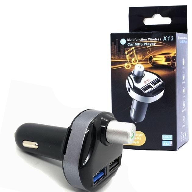 FM-модулятор автомобильный CAR X13 Bluetooth + 2USB 2,1 A + MicroSD в прикуриватель Черный (90820) - фото 4