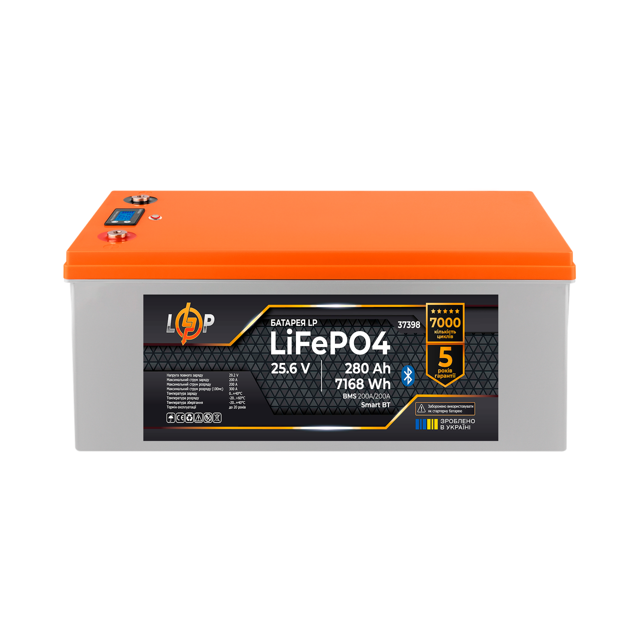 Аккумулятор LP LiFePO4 25,6V-280 Ah 7168Wh BMS 200A/200А пластик Smart BT (28152713)