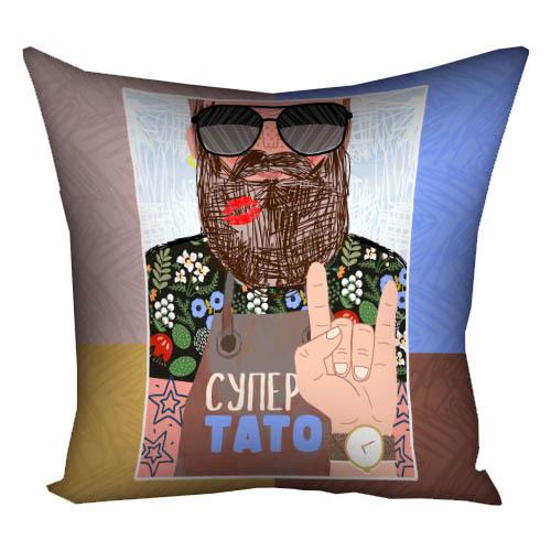 Подушка габардиновая Presentville c принтом "Супер-тато" 30x30 см (3P_TAT002)