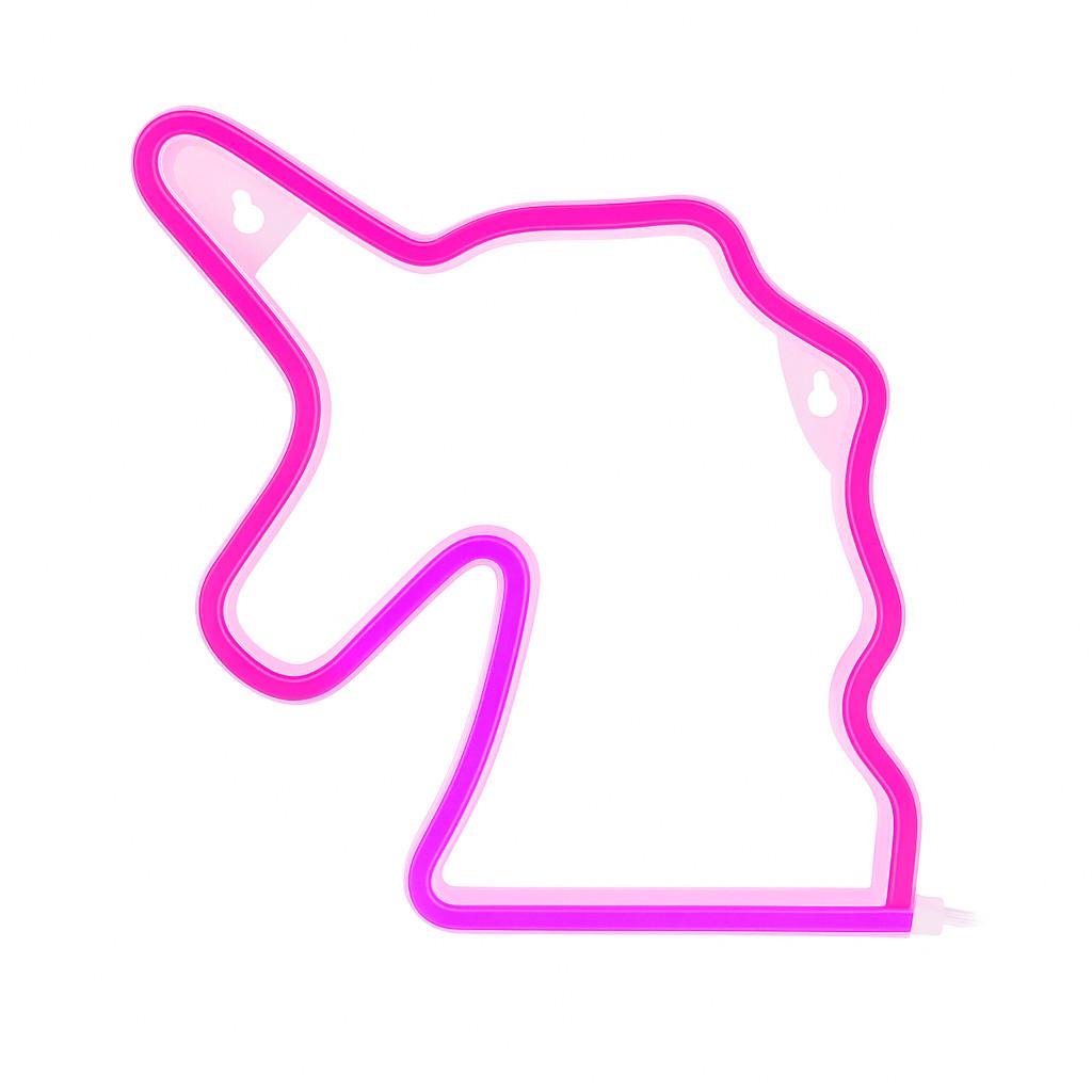 Неоновий світильник настінний декоративний Єдиноріг на батарейках/USB 22х19 см Рожевий (2690060413)