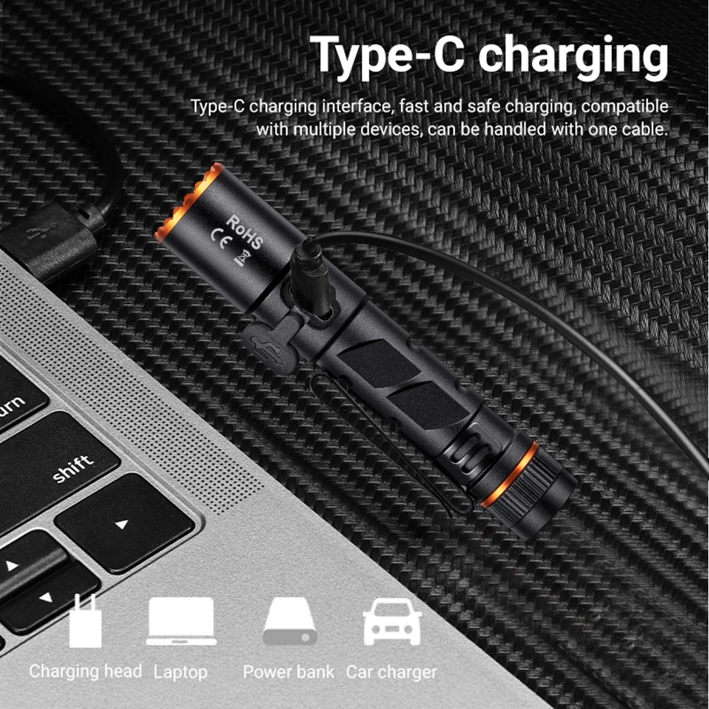 Фонарь аккумуляторный Alonefire X82 Mini Zoom XPG LED 5W USB Type‑C 10440 IP67 Черный с оранжевым (ALONEFIRE-X82BLACK) - фото 4