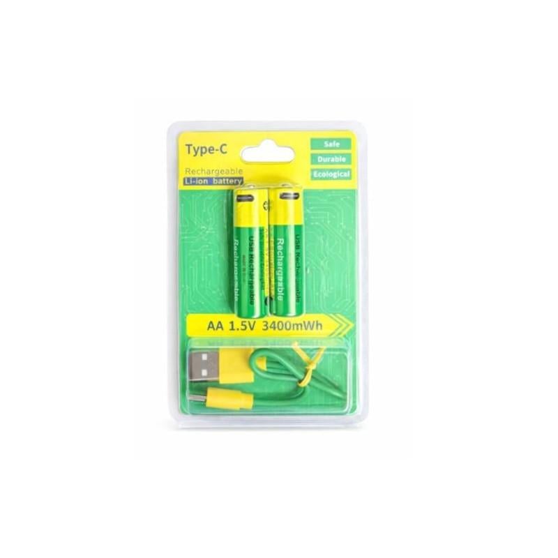 Батарейки аккумуляторные AA 1,5V Li-Ion с USB Type-C зарядкой 3400 mWh 2 шт. (LM-226-950)