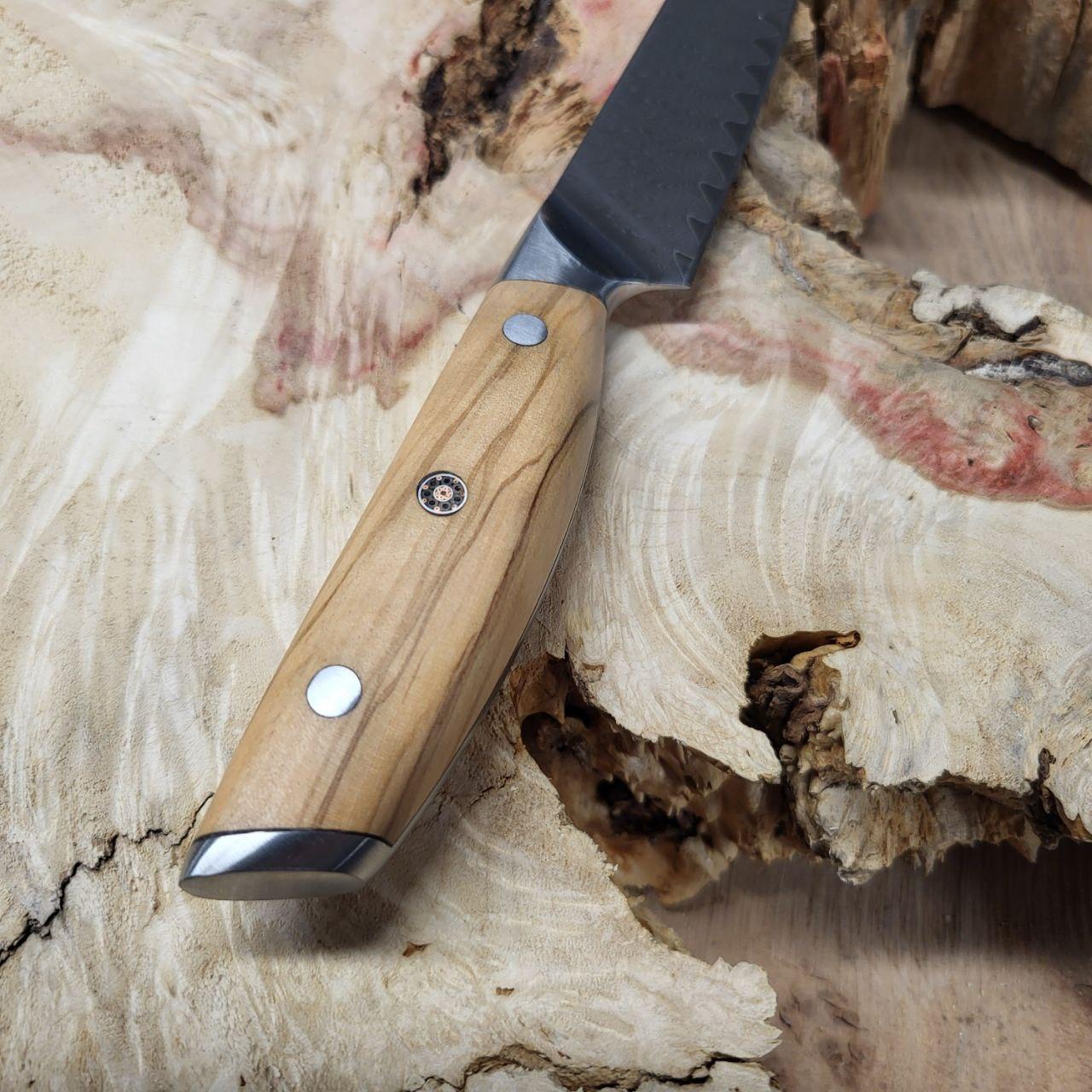 Кухонний ніж із дамаської сталі з дерев'яною рукояттю - фото 2