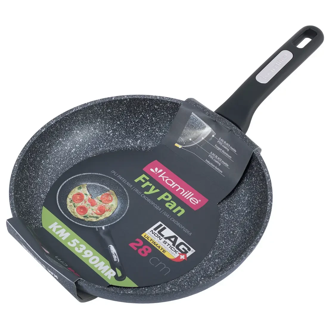 Сковорода Kamille 28 см с антипригарным мраморным покрытием Black marble (KM-5390)