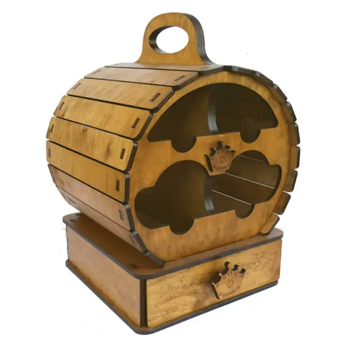 Подставка для 4 бутылок Хатинка Бочка со рюмками деревянная (CNT00012058)