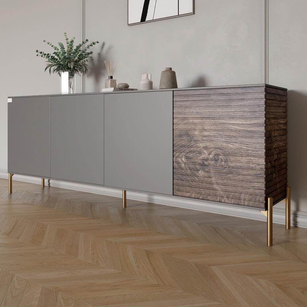 Комод на золотих металевих ніжках Lion Грей 204x38x76,5 см Антрацит/Дерево (Lion-042651)