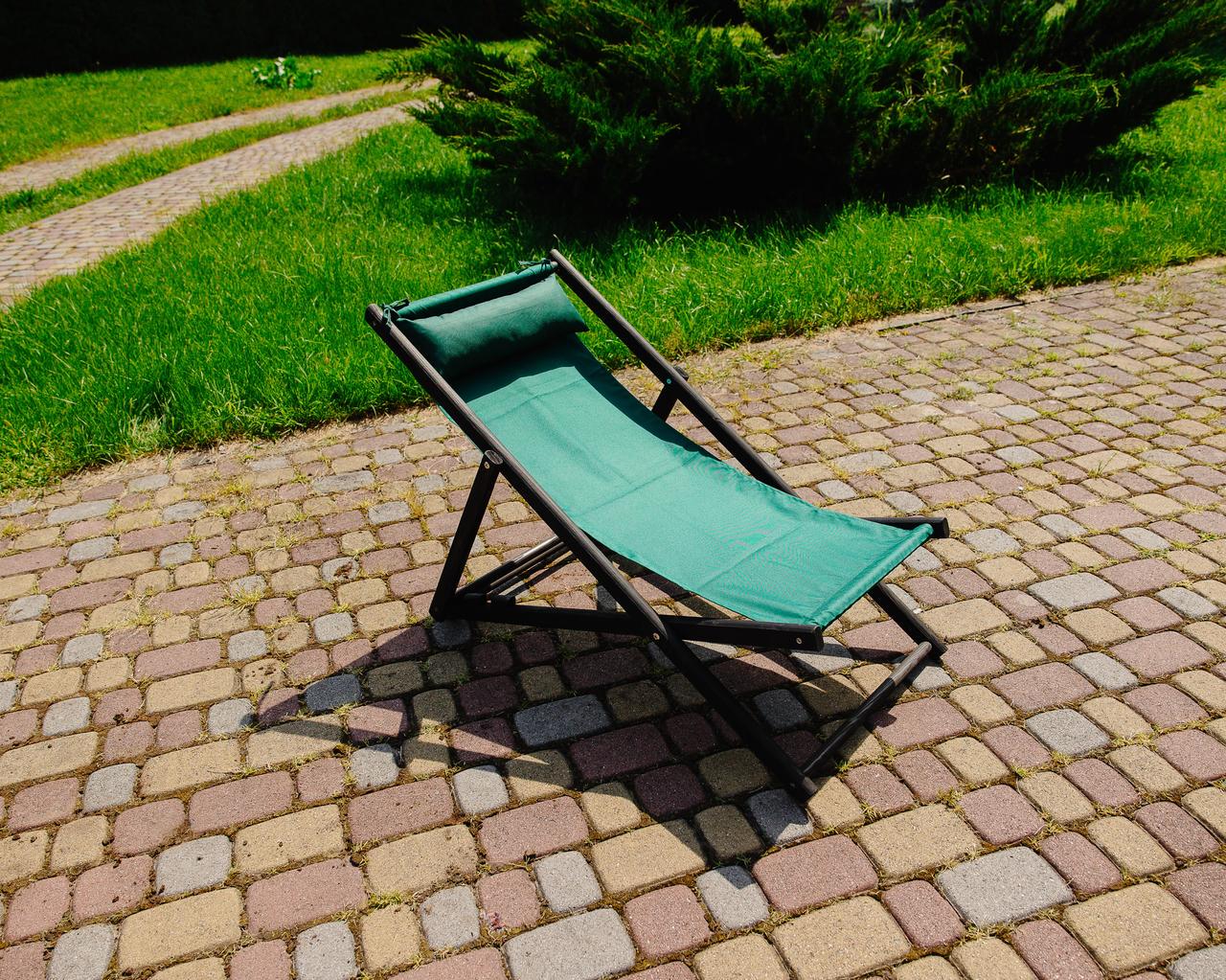 Шезлонг для дачи тканевый XRmaster с подушкой Черный/Зеленый (КШ-014/3) - фото 4