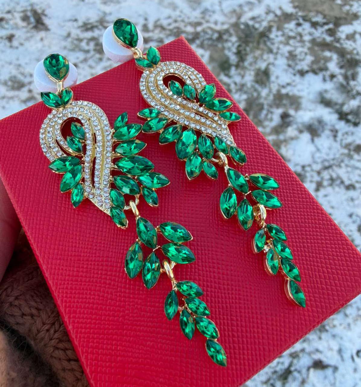 Серьги GONCHAR & CO. ювелирный сплав 18к 585п 8 см Золотой/Зеленый (323-001)