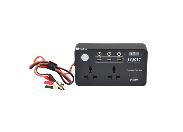 Перетворювач UKC 12-220 V 200 W з екраном 2 розетки