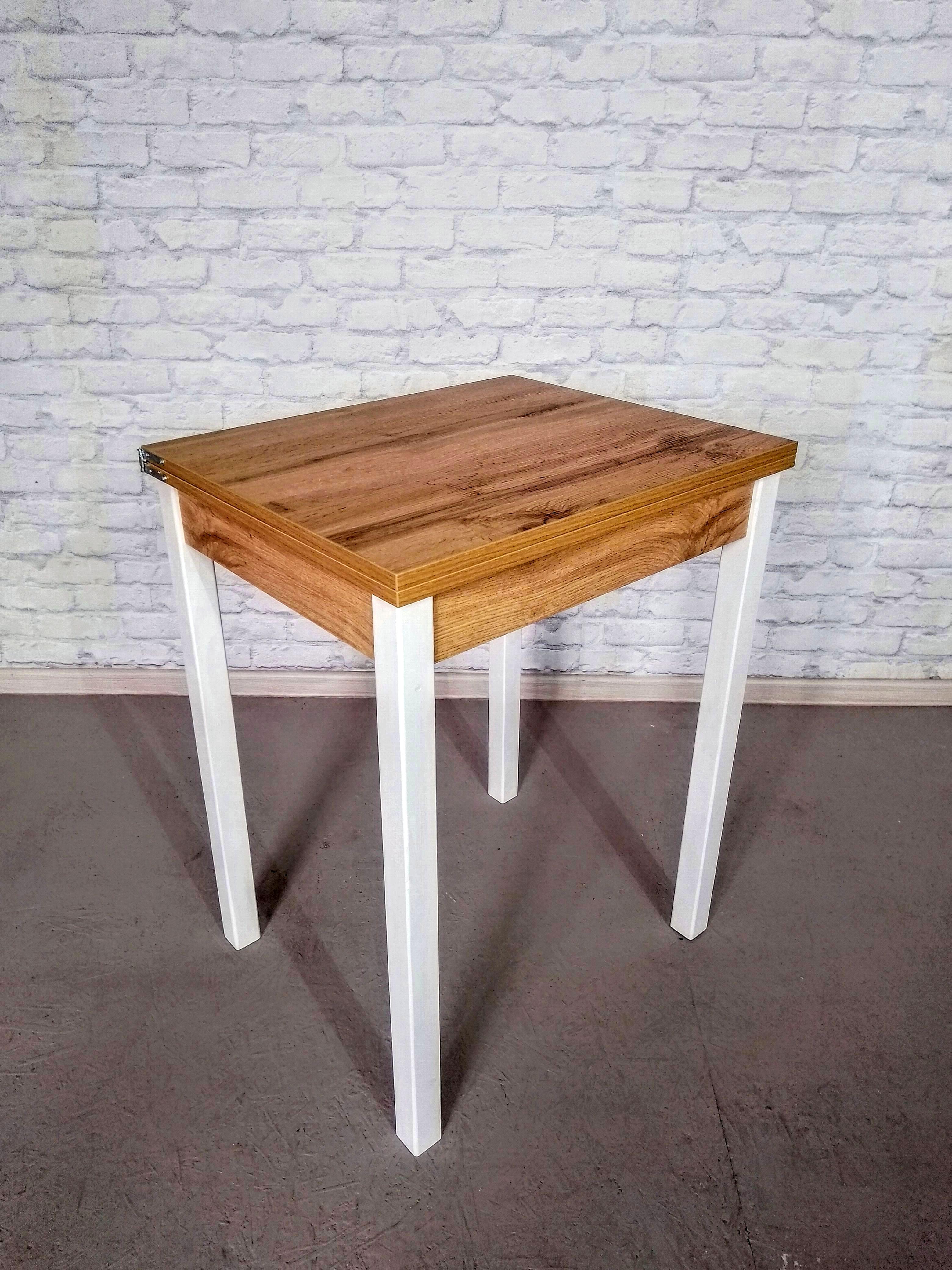 Обідній стіл та 2 табурети Смарт розкладний/ніжки дерев'яні 60х50х75 см/100х60х75 см Дуб аппалачі/Білий (0029) - фото 5 Обідній стіл та 2 табурети Смарт розкладний/ніжки дерев'яні 60х50х75 см/100х60х75 см Дуб аппалачі/Білий (0029) - фото 5