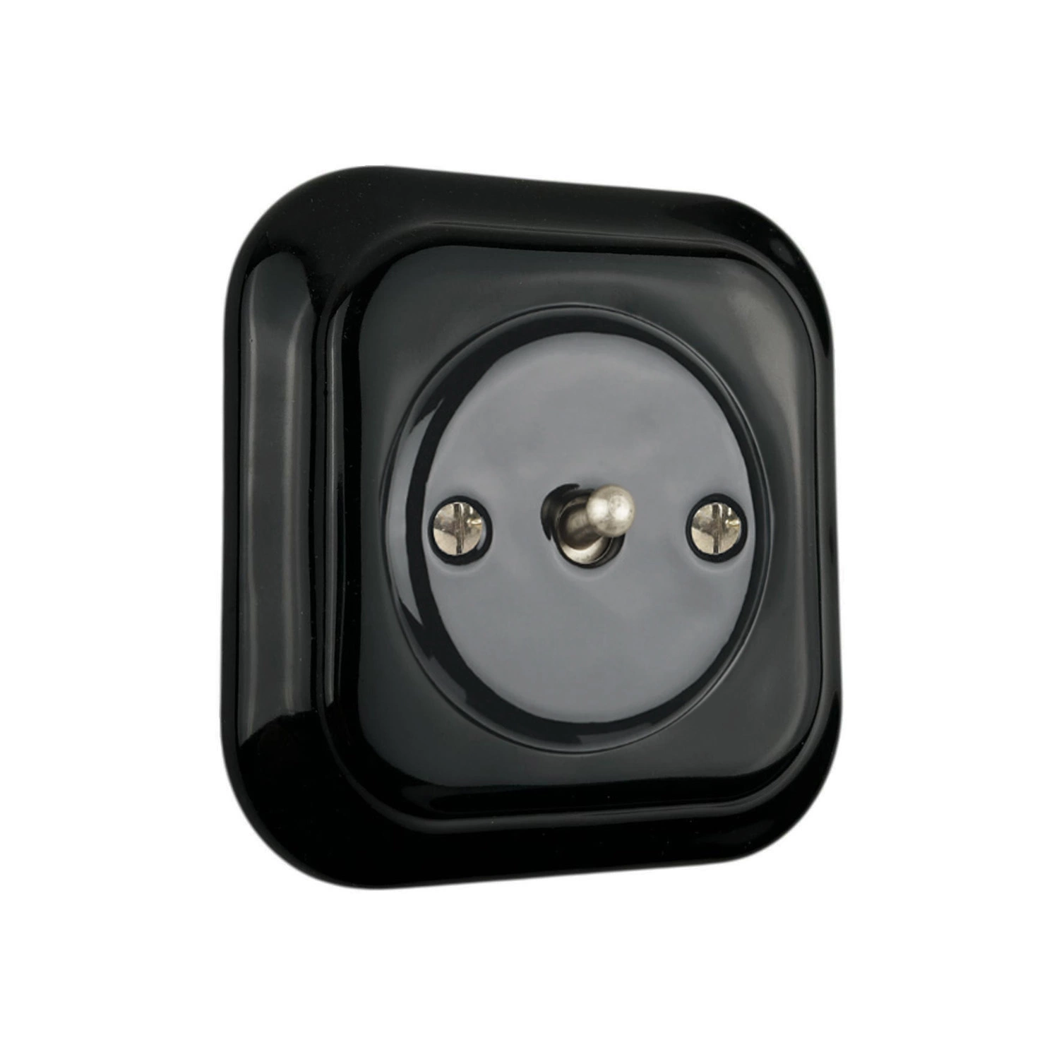 Ретро вимикач керамічний Keruida тумблерний 1-клавішний прихованого монтажу з квадратною рамкою Чорний