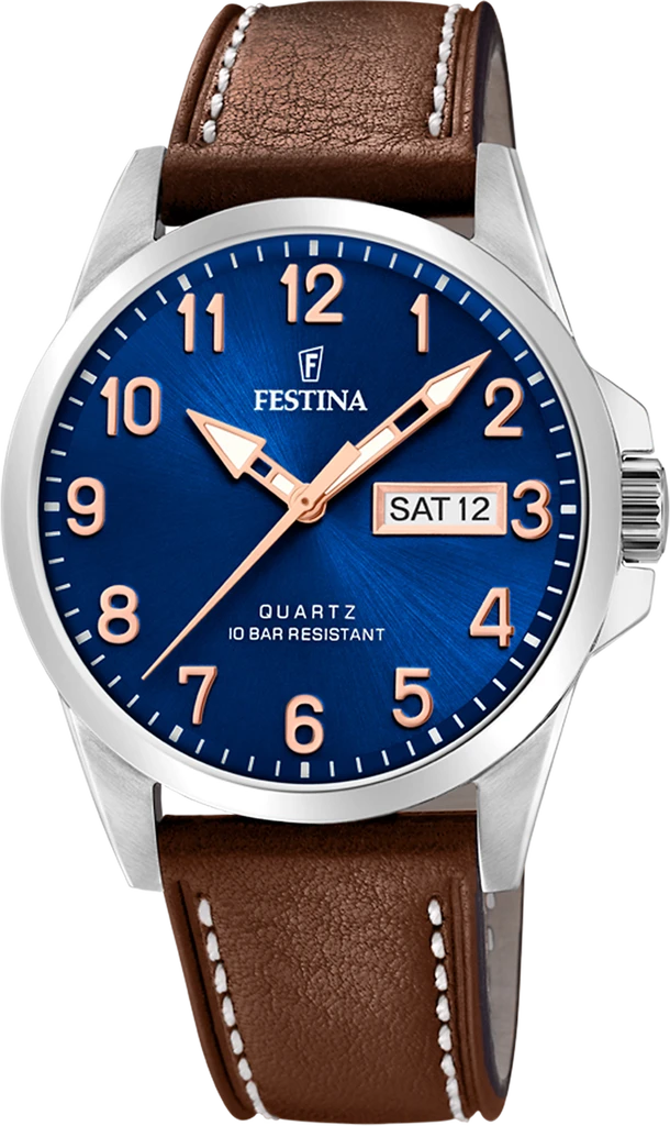 Наручний годинник чоловічий Festina Classics F20358/B з сталевим корпусом/водозахистом 100 м та синім циферблатом