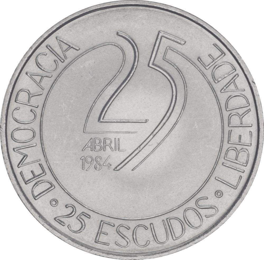 Колекційна монета Португалія 25 ескудо 1984 10 років Революції AU-UNC (KM#623)