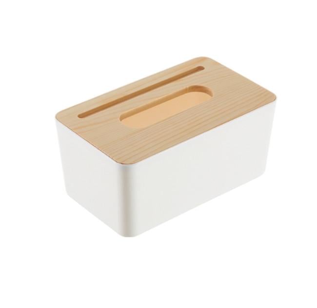 Салфетница кухонная пластиковая с деревянной крышкой Белый (ОДКХ-920)