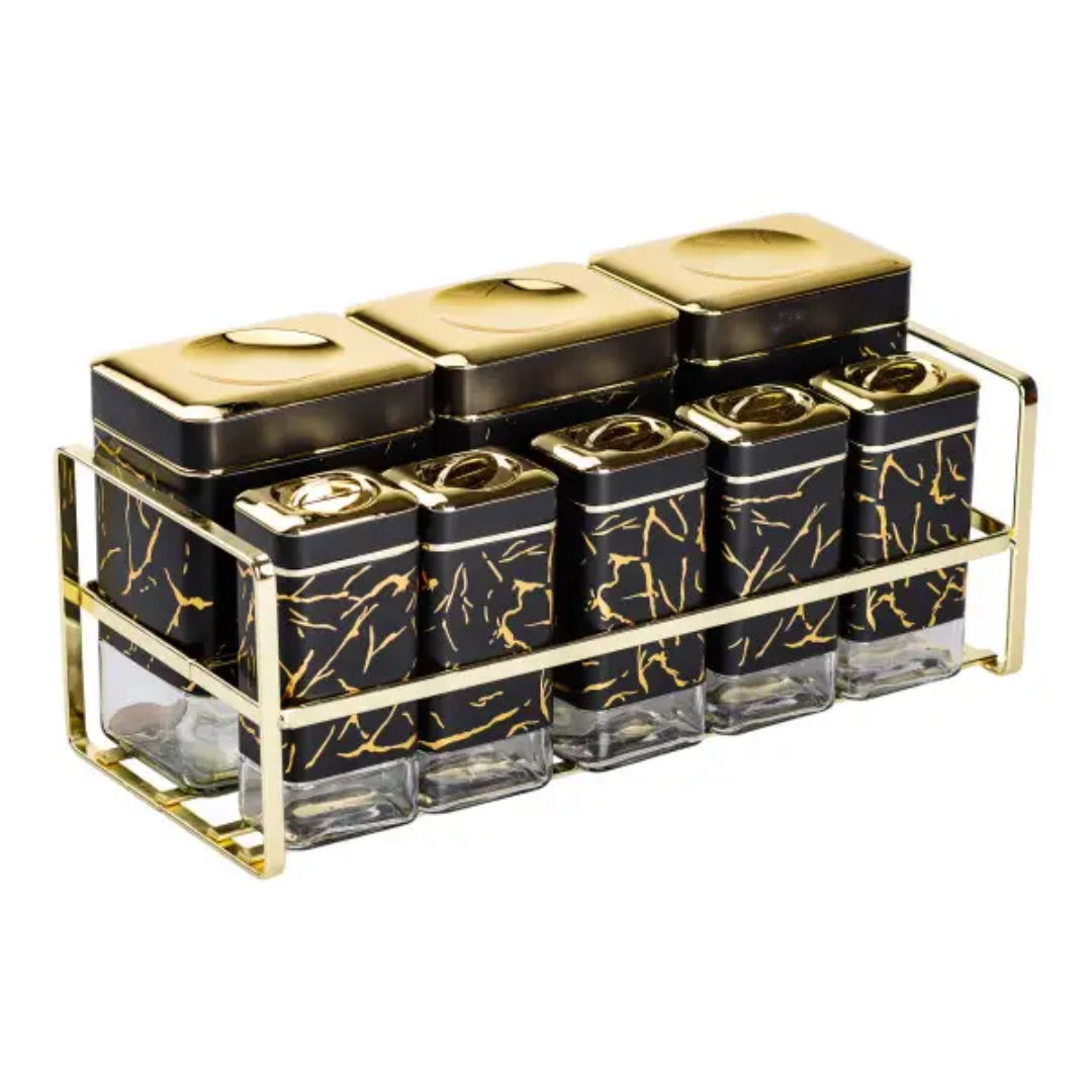 Набор емкостей для хранения на металлической подставке 8 шт. по 650/150 мл Черный