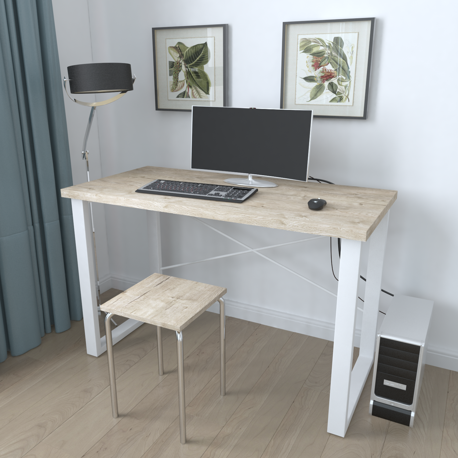Письменный стол компьютерный Ferrum-decor Драйв 750x1400x600 мм металл Белый/ДСП Дуб Шервуд (DRA184)