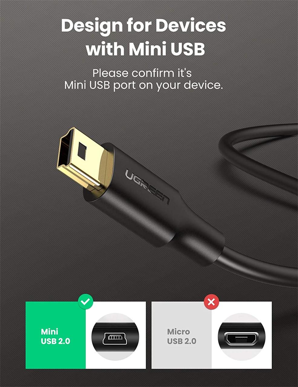 Кабель зарядний Ugreen Mini USB to USB 2,0 0,5 м Black (US132) - фото 2
